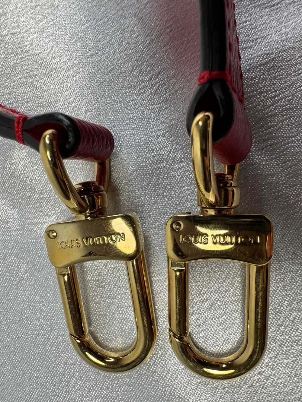 Louis Vuitton Red Leather Strap with Gold Hardware